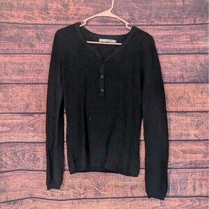 Womens One Grey Day Black Ribbed Knit Henley Shirt Size S Classic Goth Emo Witch